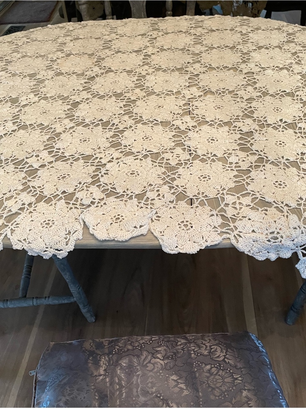 Vintage White Cotton Crochet Square Tablecloth 46" x 46"